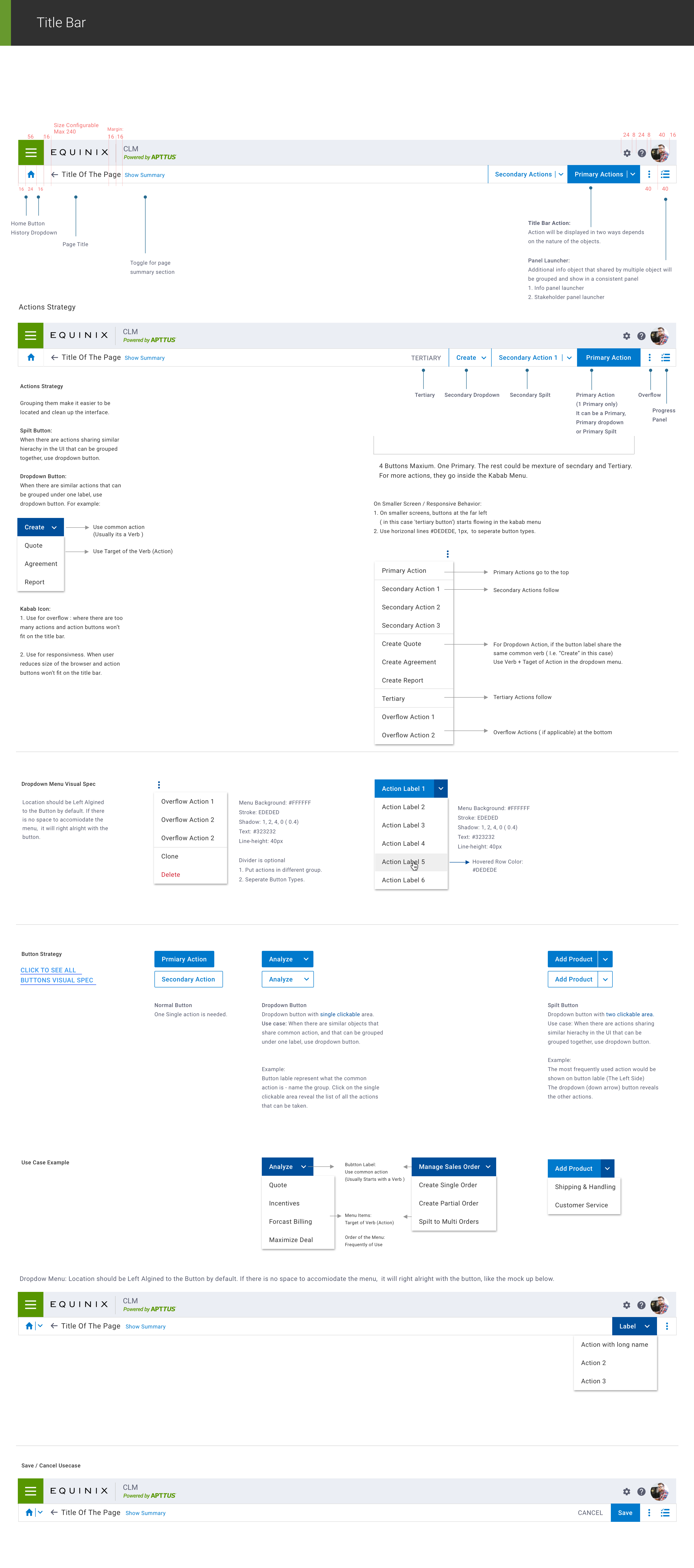 Title bar specification screen from the Apttus NOVA Design System.