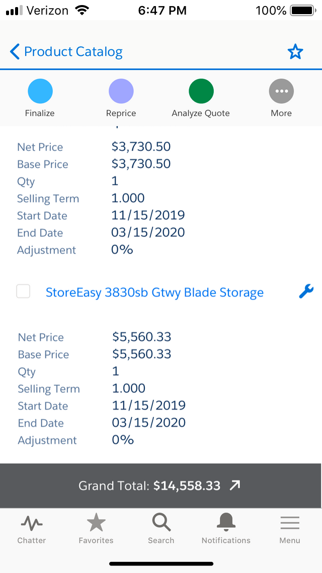 Mobile screen showing Apttus CPQ Cart Summary page.