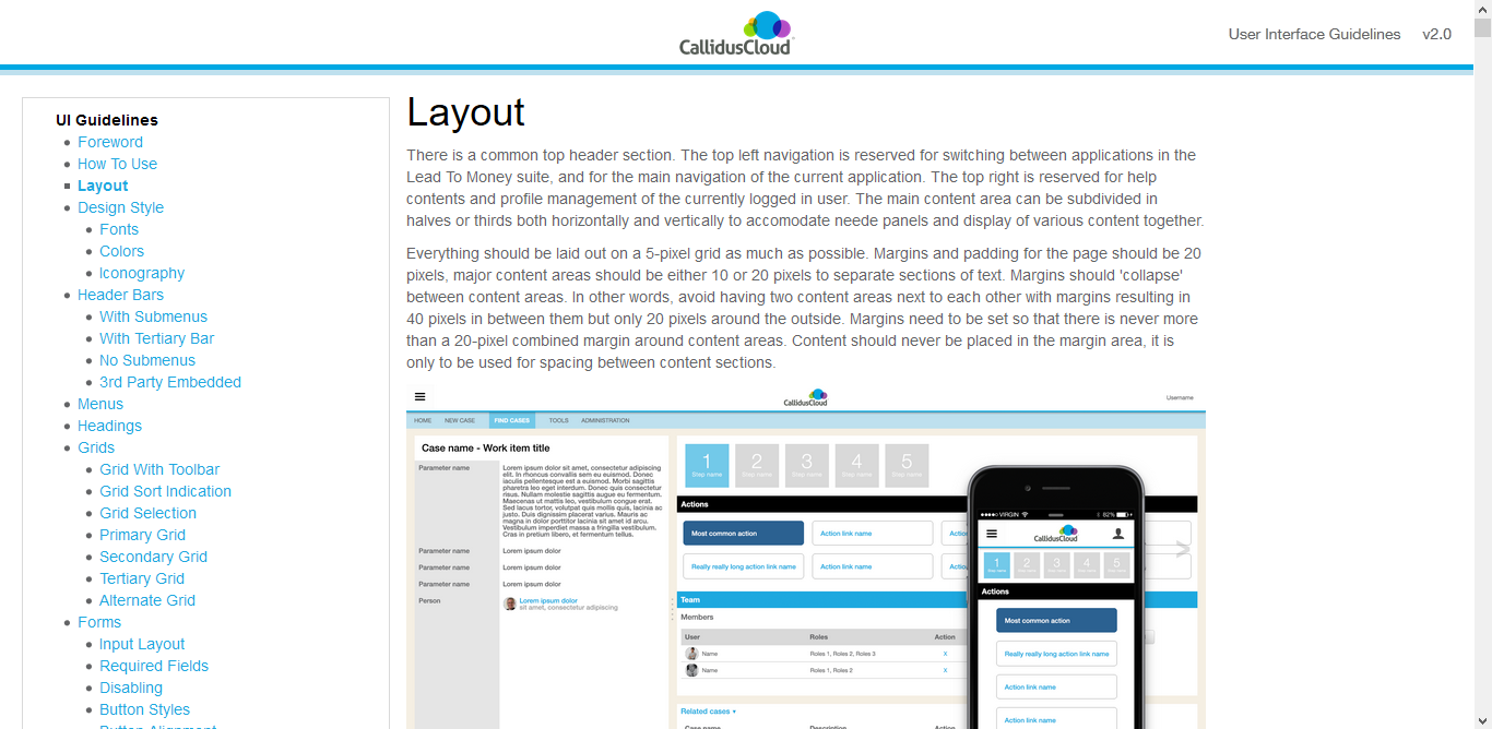 Screen capture of CallidusCloud UI Guidelines.