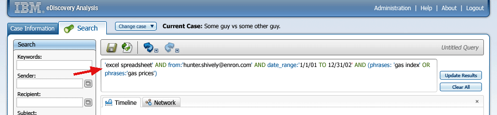 Close up of the query input box showing a sample mockup query string.