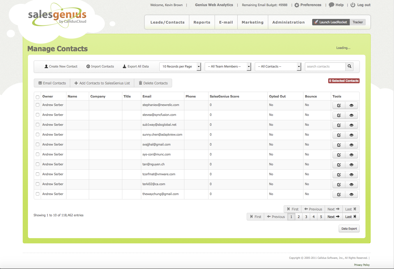 Screen capture of 'classic/legacy' Sales Genius UI.